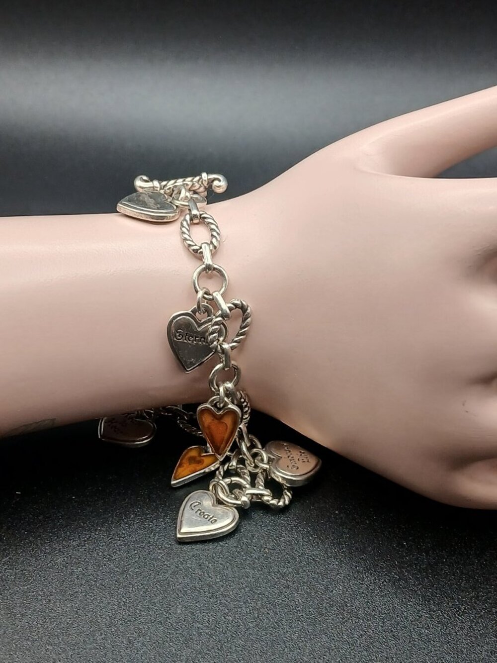 Retired Brighton Charm Bracelet "Piccadilly Hearts" Vintage 8" Collectible
